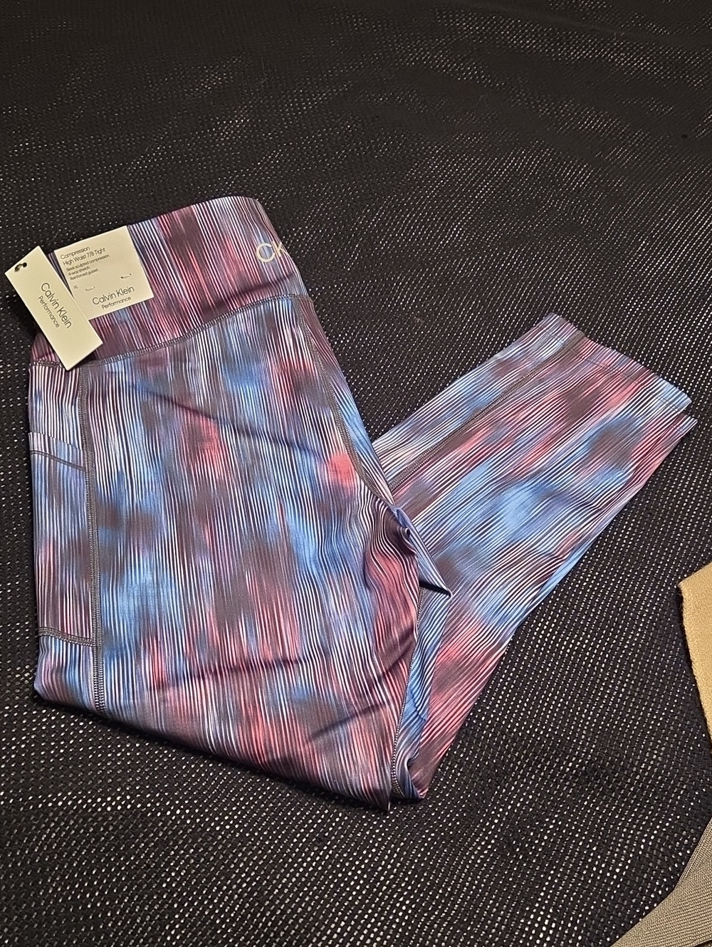 Calvin Klein Womens NWT Multicolor Blue Pink Striped Active Leggings